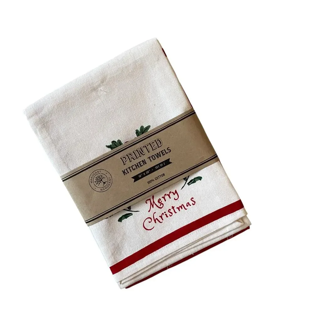 Mahogany MERRY CHRISTMAS Kitchen Towels 18X28 Set of 2 Cotton NEW
